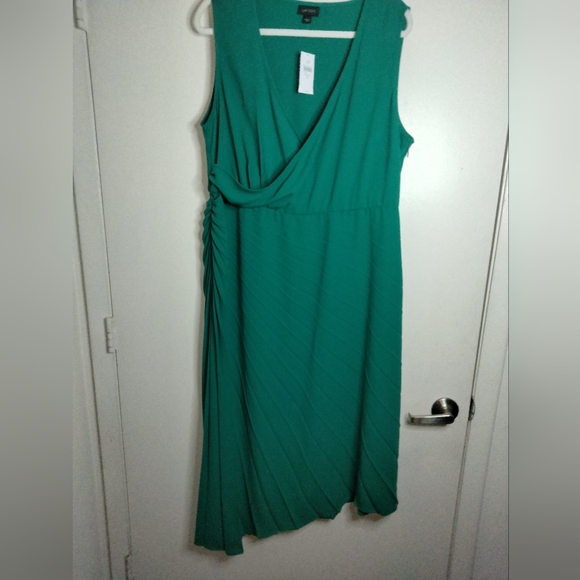 J. Jill (Size 2X) Green Stretch V-Neck Surplice Sleeveless Midi Dress (NEW-NWT) - Picture 4 of 16